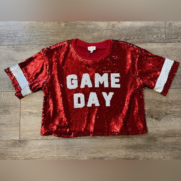 Le Lis Tops - Le Lis Red Sequin Crop Top